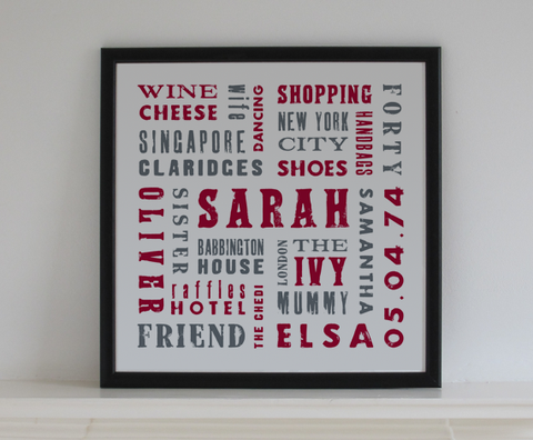 Bespoke birthday / memories artwork - Letterpress style