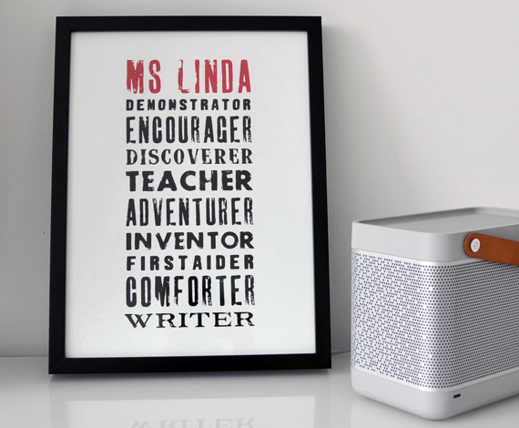 Personalised Teacher Print - Letterpress style