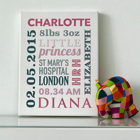 Personalised Baby Announcement Canvas